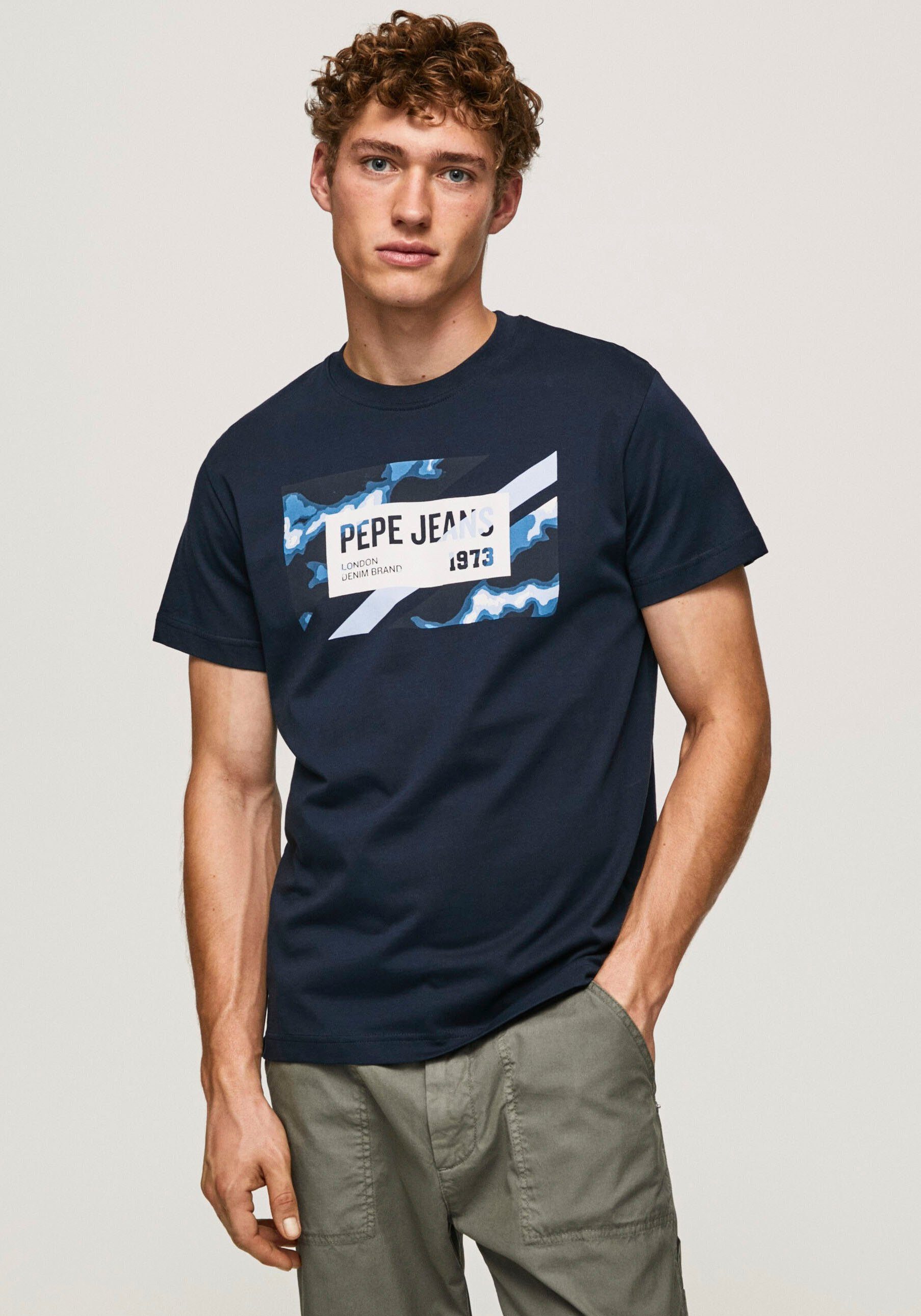 Pepe Jeans T-Shirt, Flaggenlogo Fotodruck verstecktes