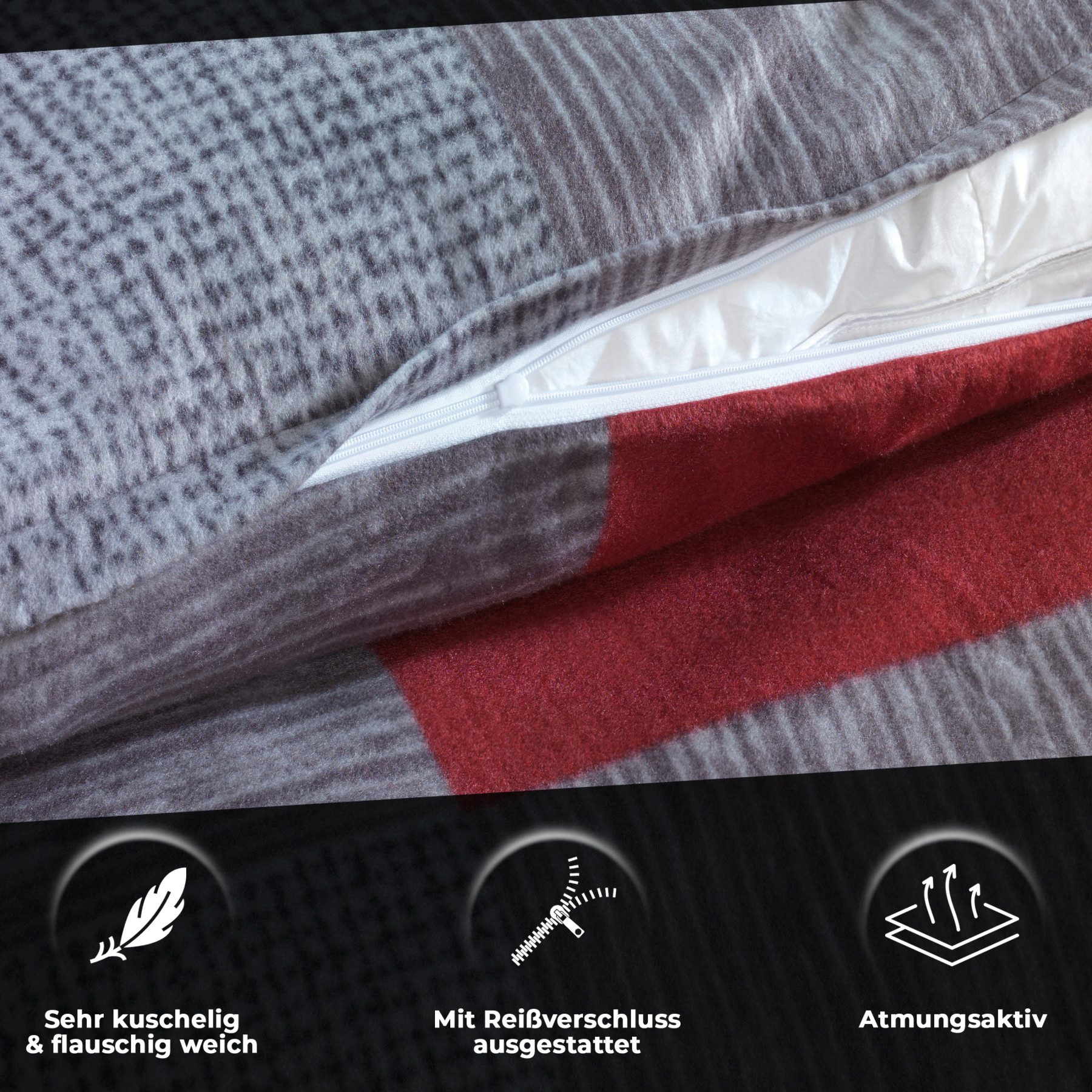 Dreamhome Bettwäsche Thermo Fleece kuschelig weiche Winterbettwäsche, Thermo Fleece, 2 teilig, Für Allergiker geeignet, pflegeleicht, angenehm weicher Stoff – Bild 3 von 5