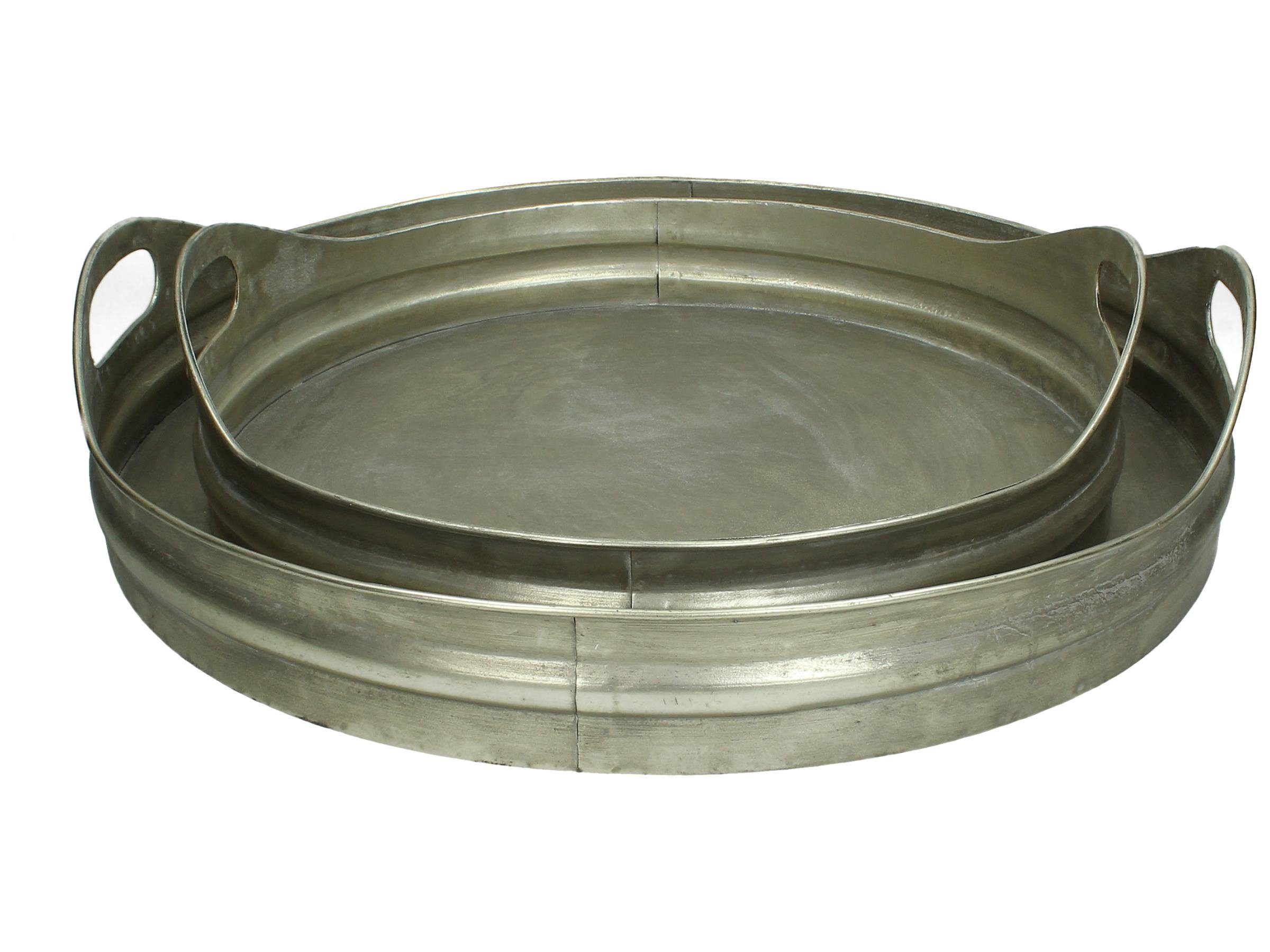 Tablett Set Schwere Metall Tabletts Altsilber 51+41cm, 2 St.