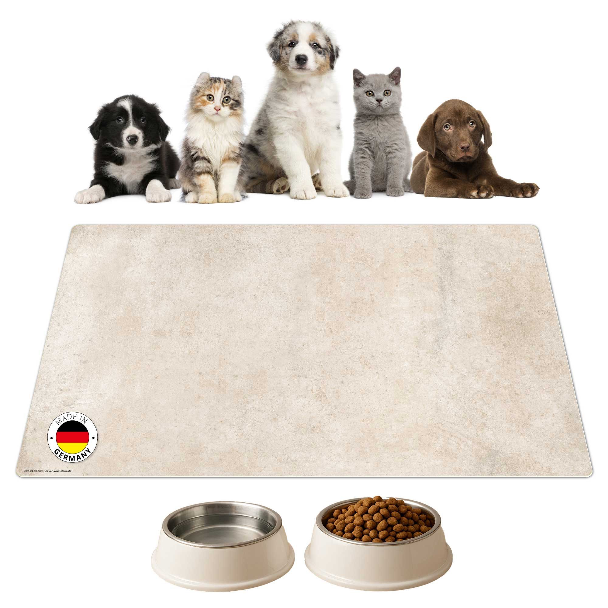 cover-your-desk.de Napfunterlage für Hunde & Katzen „heller Stein in beige“ - aus Premium-Vinyl, 1-St., rutschhemmend, abwaschbar, reißfest, Made in Germany