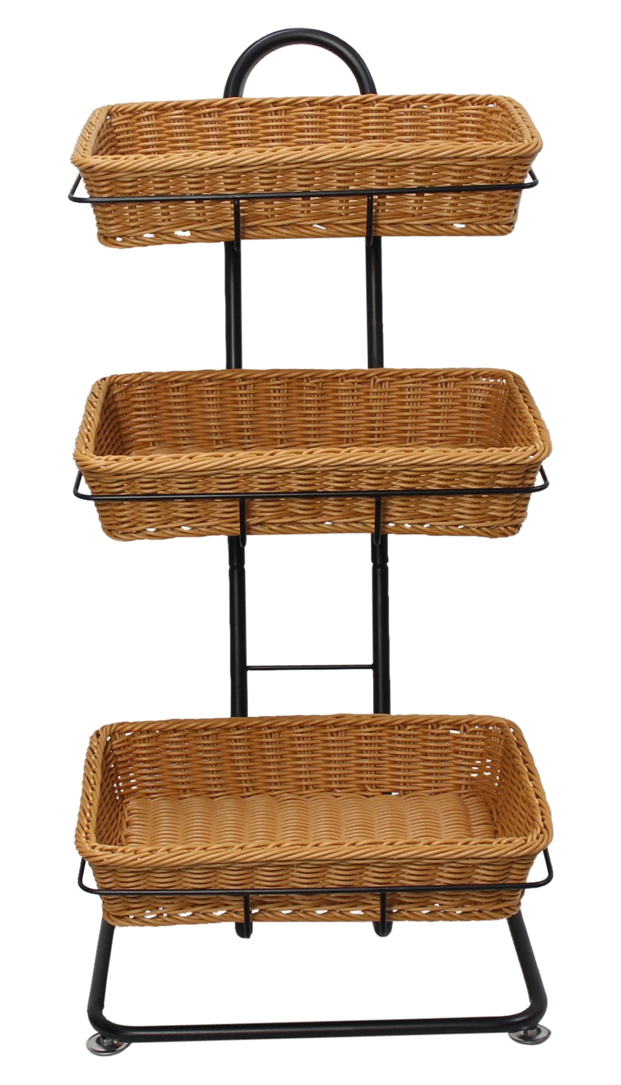 Dekoleidenschaft Regalkorb Metall Korbständer + 3 Polyrattan Körbe, Verkaufsständer, Korb Etagere, Obstkorb, Gemüsekorb, Ordnungsregal, Verkaufsregal, Aufbewahrungsregal