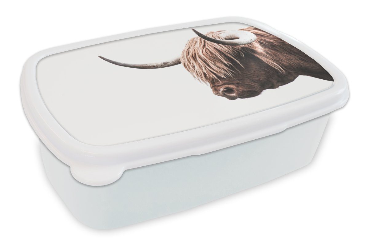 MuchoWow Lunchbox Schottischer Highlander - Tier - Weiß, Kunststoff, (2-tlg), Brotbox für Kinder und Erwachsene, Brotdose, für Jungs und Mädchen