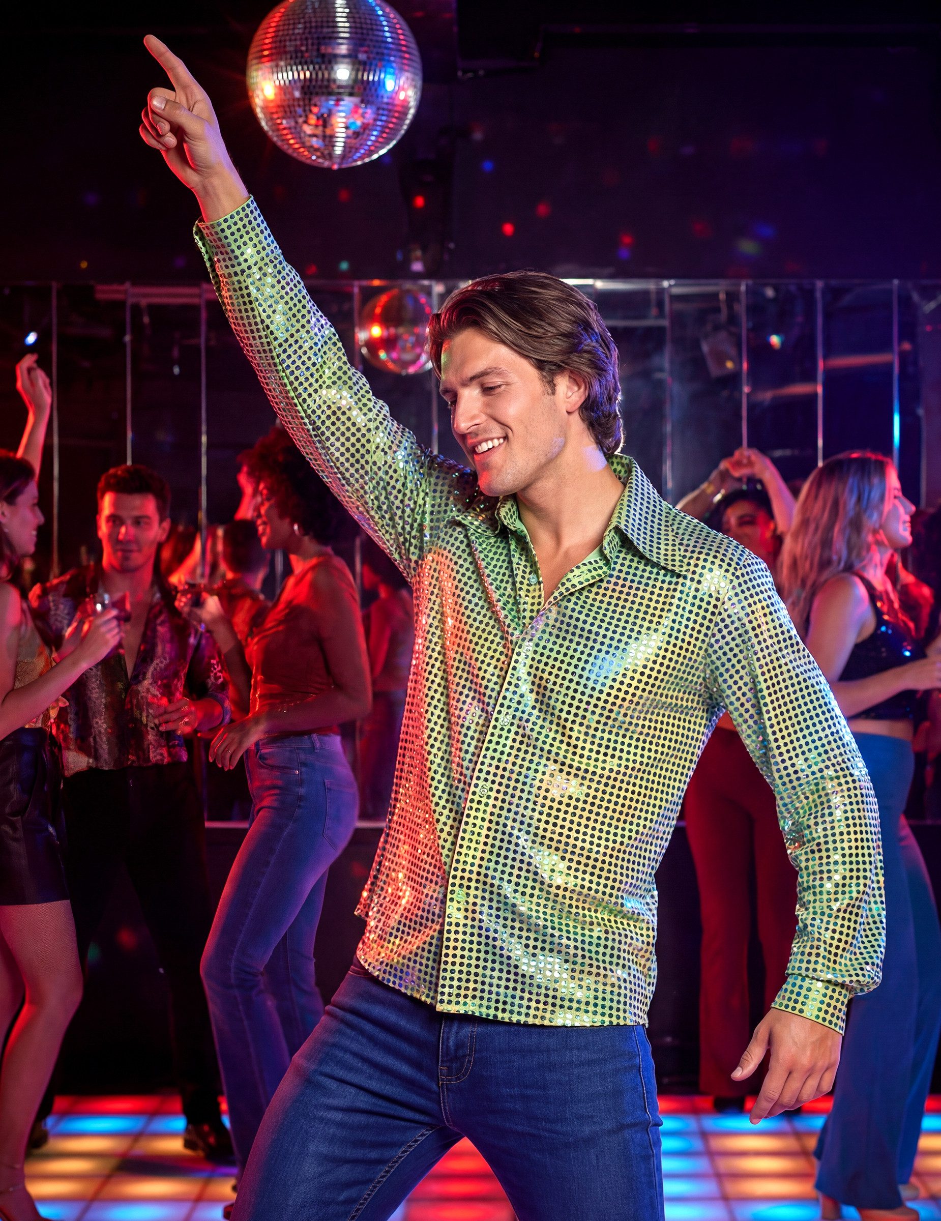 thetru Kostüm 70er Jahre Hemd Herren Grün Disco-Design günstig online kaufen