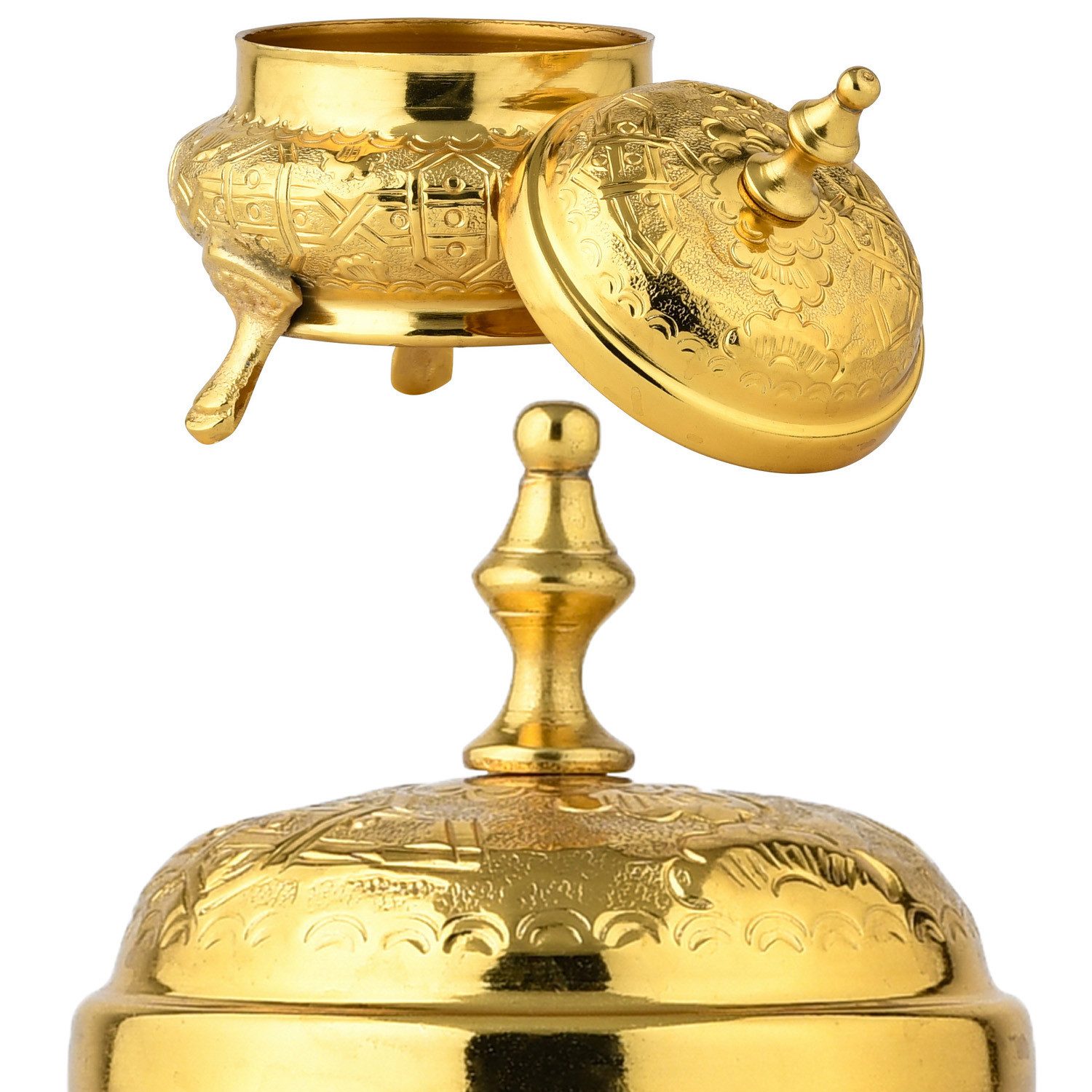 Marrakesch Orient & Mediterran Interior Zuckerdose Orientalische Zuckerdose Nabila handgefertigt aus Messing, Gold 13 cm, Aluminium, Metall, (1-tlg), Handarbeit