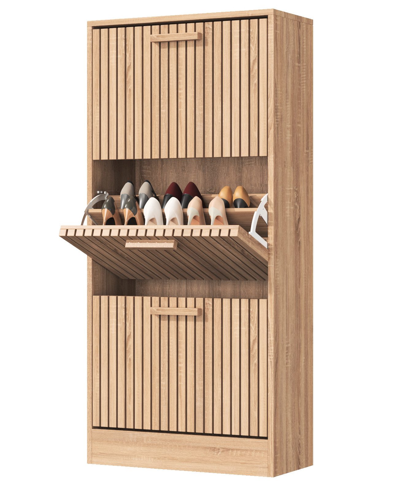 FUROKOY Schuhschrank Schuhregal mit 3 Klappen (Schuhablage Schuhkipper mit 6 Fächern, für 24 Paar Schuhe) für Eingangsbereich, Flur, 60 x …