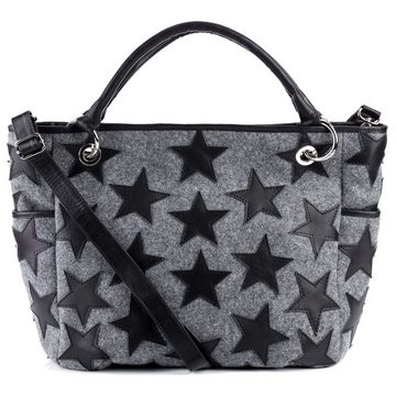 FEYNSINN Handtasche Leder Henkeltasche Damen STARS, Schultertasche Filz Echtleder für Damen, Shopper schwarz-grau