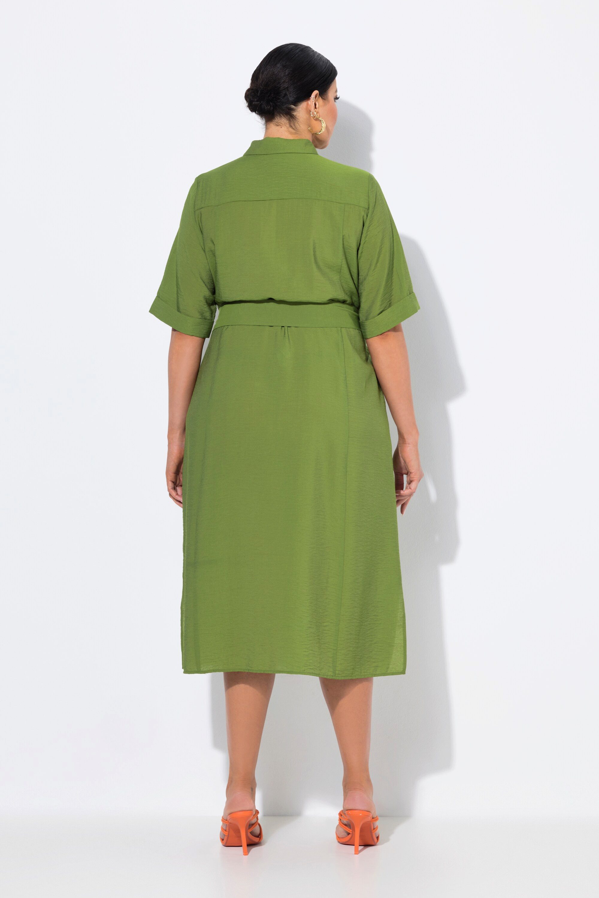Ulla Popken Hemdblusenkleid Midikleid A-Linie Hemdkragen Halbarm
