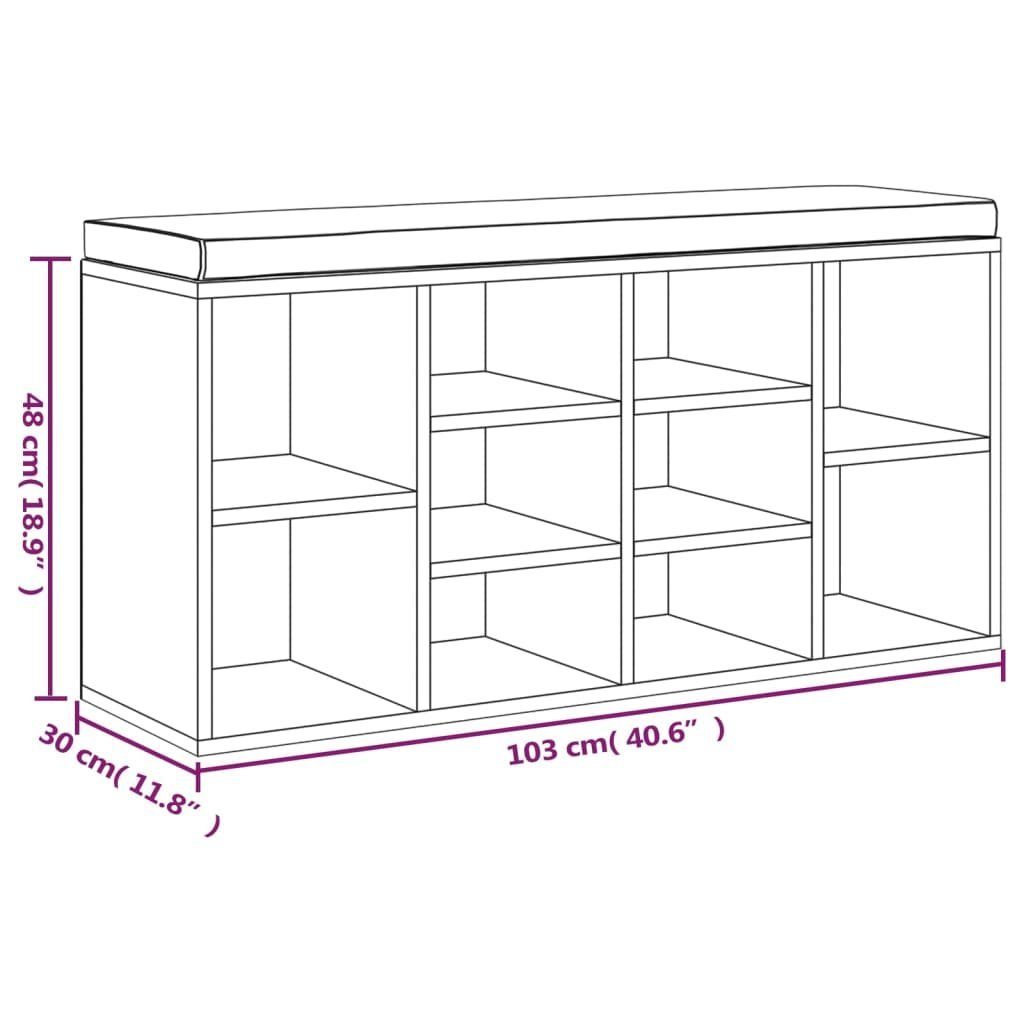 cm vidaXL Schuhbank Betongrau Holzwerkstoff Betongrau Sitzbank Betongrau | 103x30x48