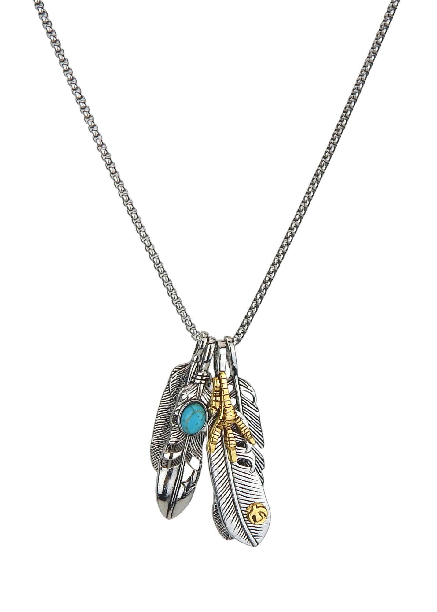 Ella Jonte Lange Kette, silber gold türkis Boho Ibiza Ethno Halskette mit Anhängern