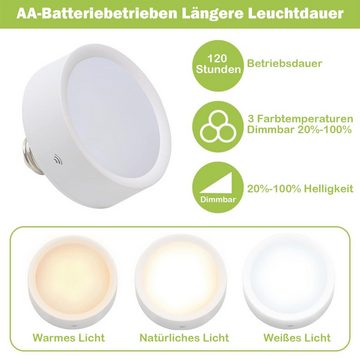 DTC GmbH LED-Leuchtmittel 2er/3er LED Spot Glühbirnen Batterie, LED Nachttischlampe, Fernbedienung, Dimmbare&Timing, RGB/Warmweiß Kabellose für E27.