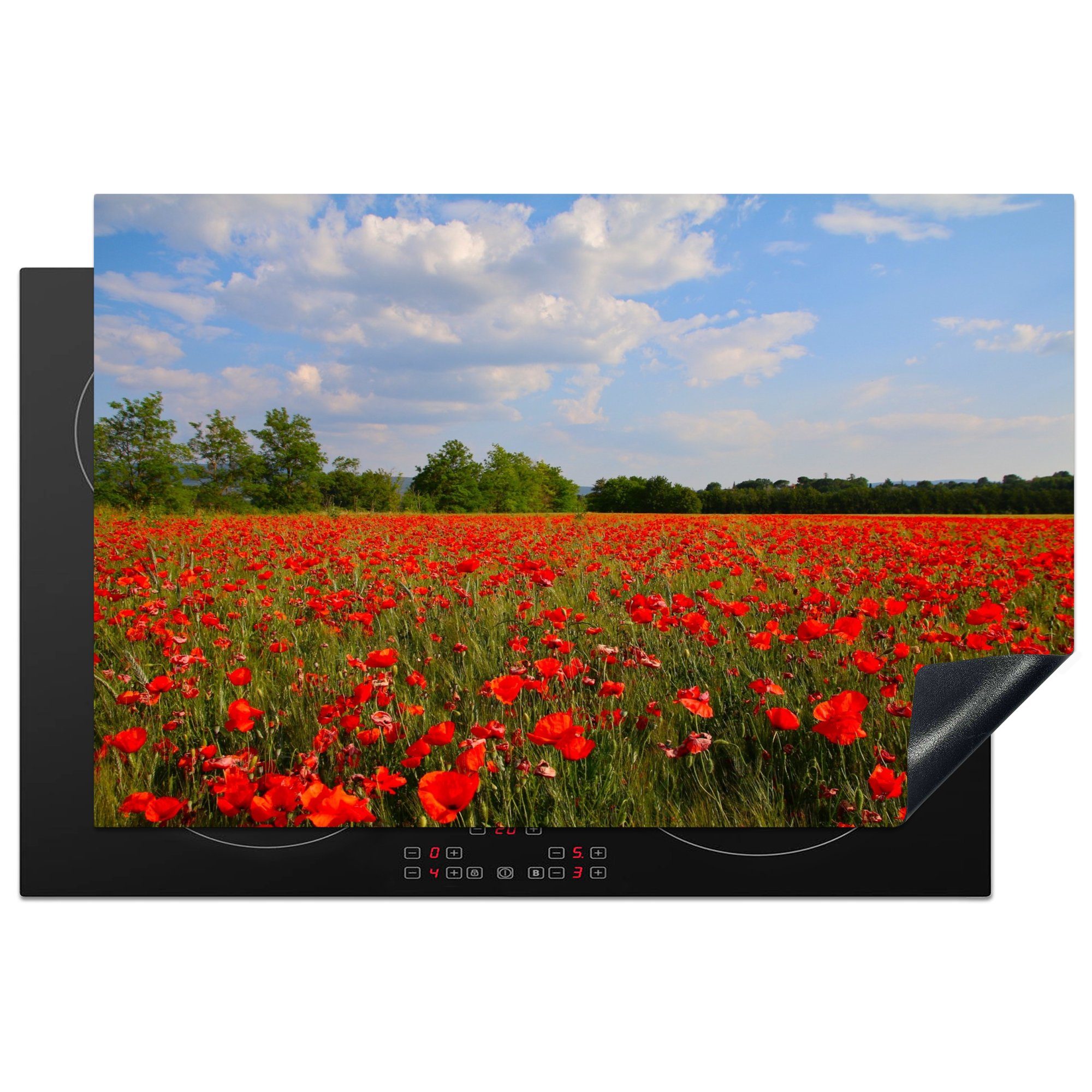 MuchoWow Herdblende-/Abdeckplatte Mohnblumen - Blumen - Frühling, Vinyl, (1 tlg), 81x52 cm, Induktionskochfeld Schutz für die küche, Ceranfeldabdeckung