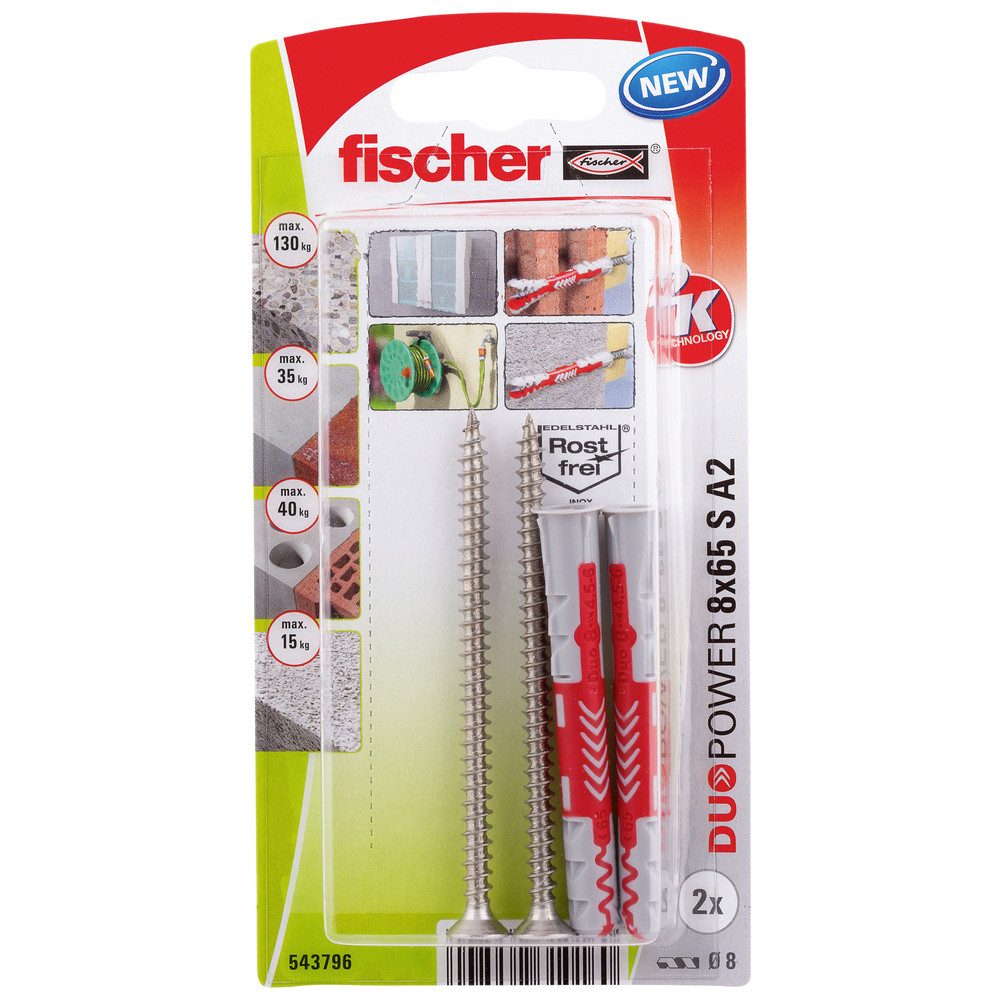 Thumbnail - Fischer Dübel-Set Fischer 543796 DuoPower 8 x 65 S A2 K NV Dübelset 65 mm 8 mm 1 Set