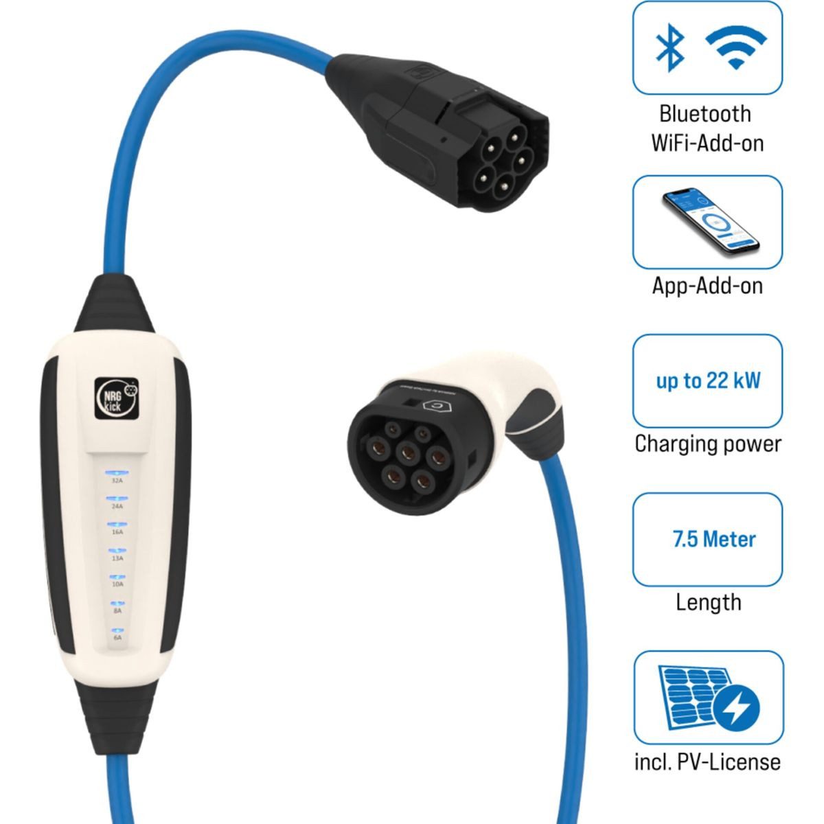 NRGkick Elektroauto-Ladestation 32A Pure für PV-Nutzer 7,5m WLAN