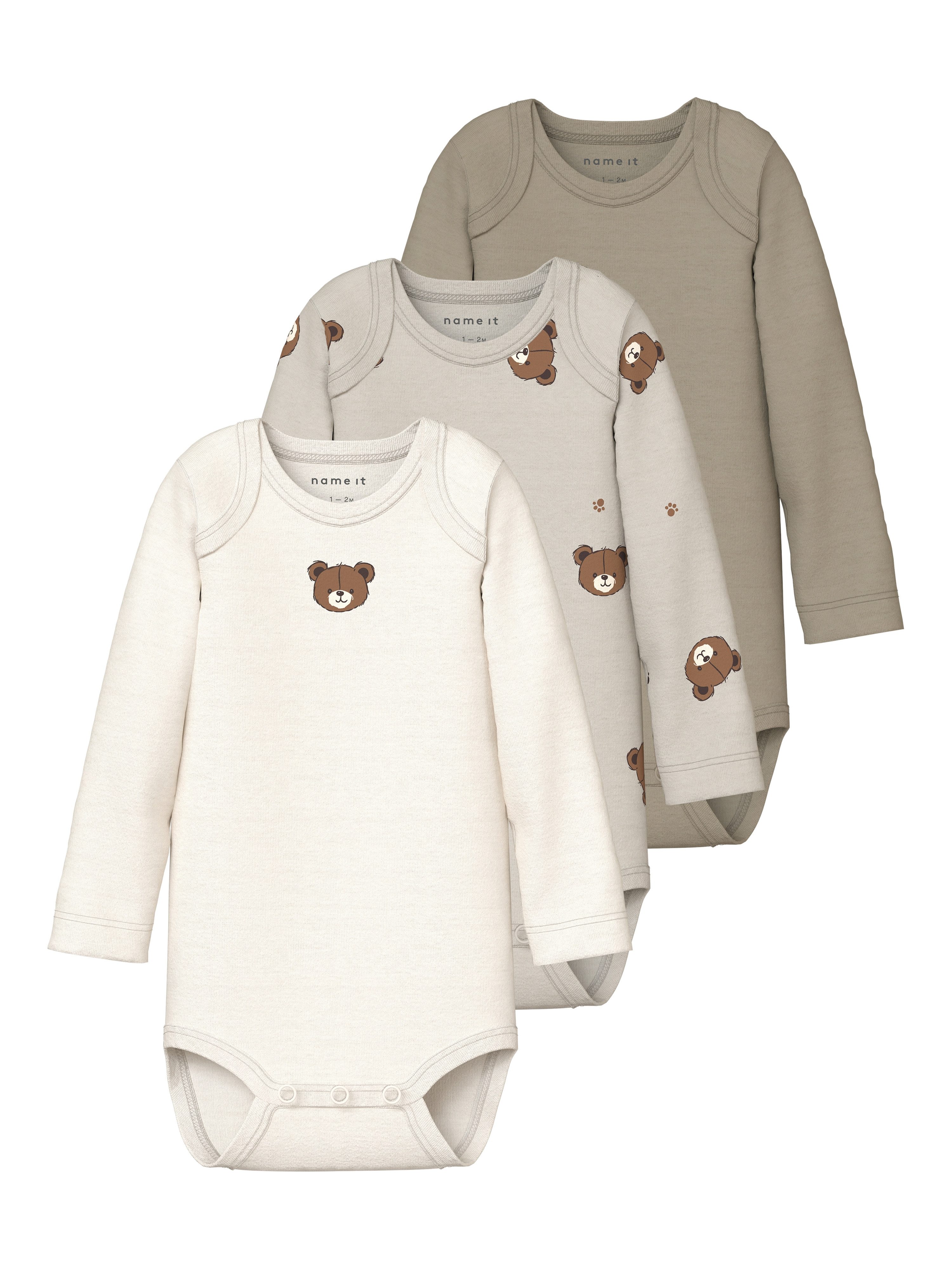 Name It Langarmbody NBNBODY 3P LS PUMICE BEAR NOOS (Packung, 3-tlg)