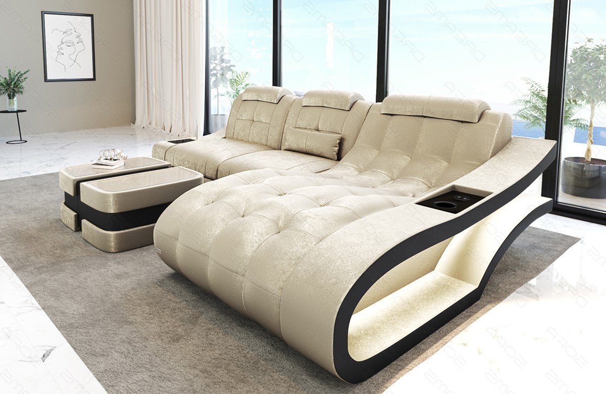 Sofa Dreams Ecksofa Stoff Sofa Polster Couch Elegante S - L Form Samt Stoffsofa, wahlweise mit Bettfunktion creme-schwarz