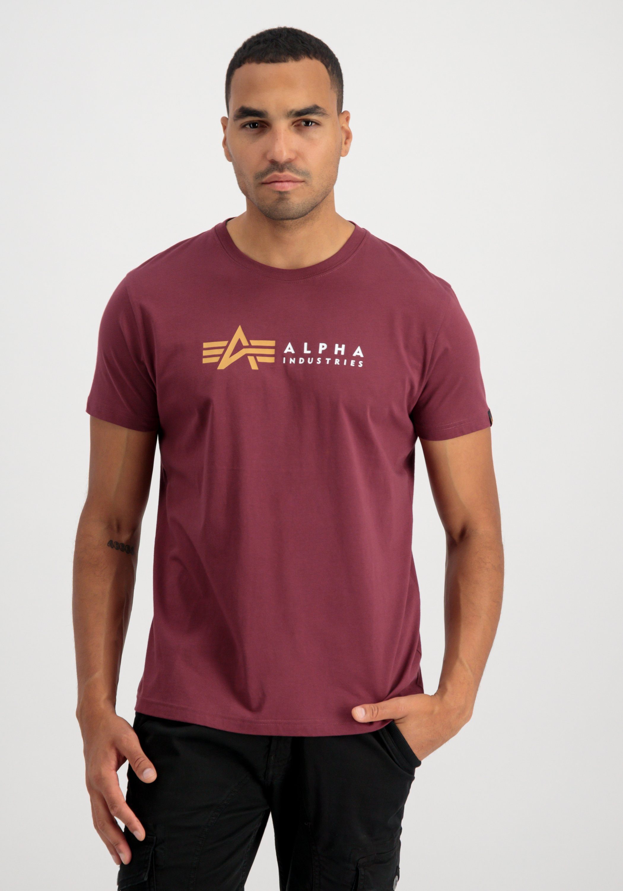 burgundy T-Shirt Men Alpha Industries T T-Shirts Industries - Label Alpha Alpha