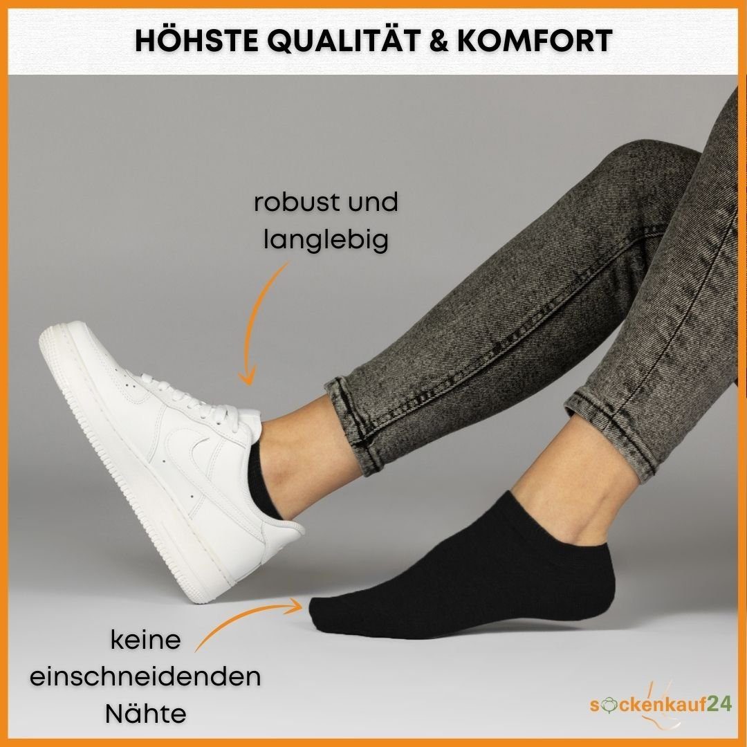 sockenkauf24 Sneakersocken 10 Paar Basic Sneaker Socken Herren & Damen aus Baumwolle (Schwarz, 43-46) mit Komfortbund (Basicline) - 70202T WP