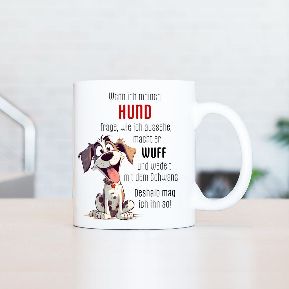 Kaffeetasse MAG Geschenk, Spruch Cadouri Hundefreunde, beidseitig IHN Hundespruch, für Tasse Keramik, 330 DESHALB handgefertigt, mit ml mit ICH bedruckt, - Tasse SO