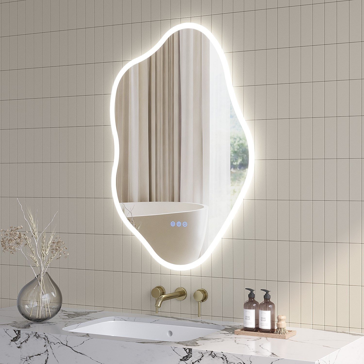 AQUALAVOS Badspiegel Badspiegel mit Beleuchtung Wandspiegel Asymmetrische D günstig online kaufen