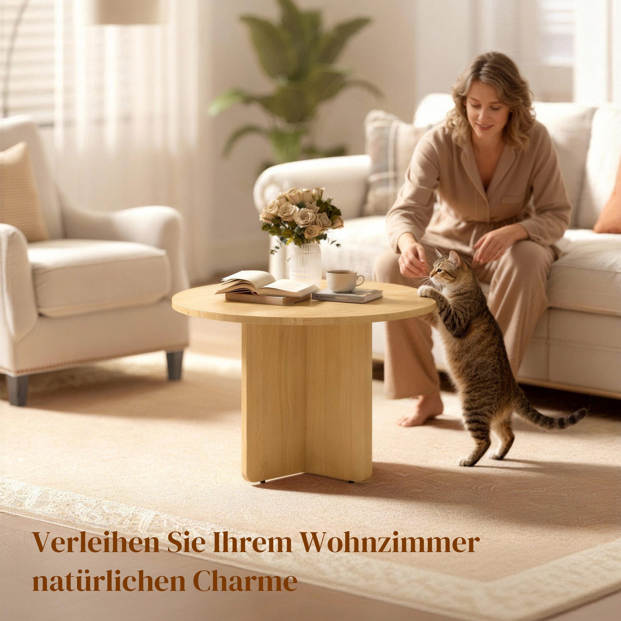 HOMCOM Couchtisch Wohnzimmertisch Rund Ø66 cm aus Bambus Beistelltisch (Beistelltisch, 1-St., Kaffeetisch), bis 120 kg Belastbar für Wohnzimmer, Schlafzimmer, N – Bild 4 von 5