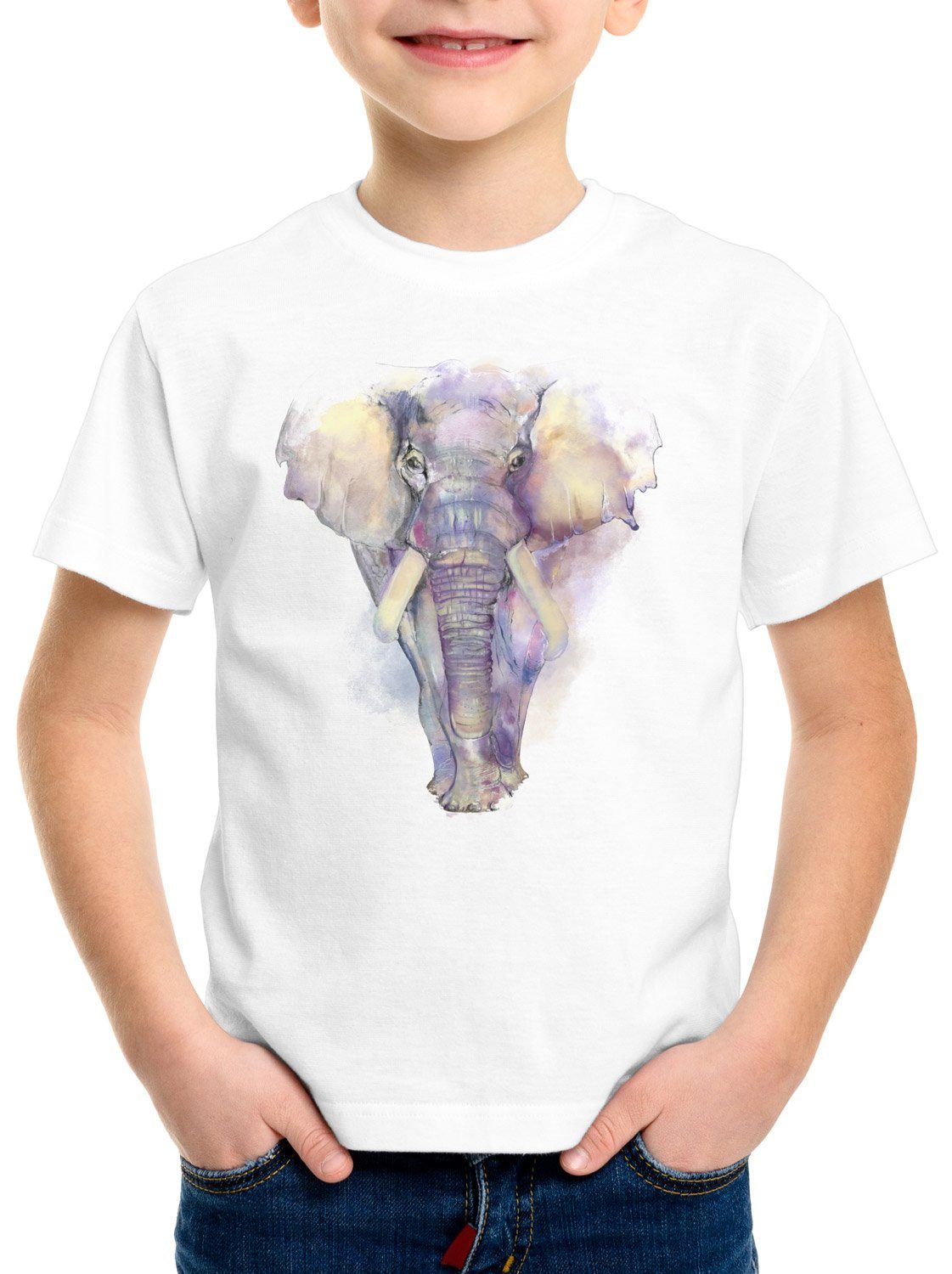 style3 Print-Shirt Kinder T-Shirt Aquarell Elefant elephant zoo urlaub