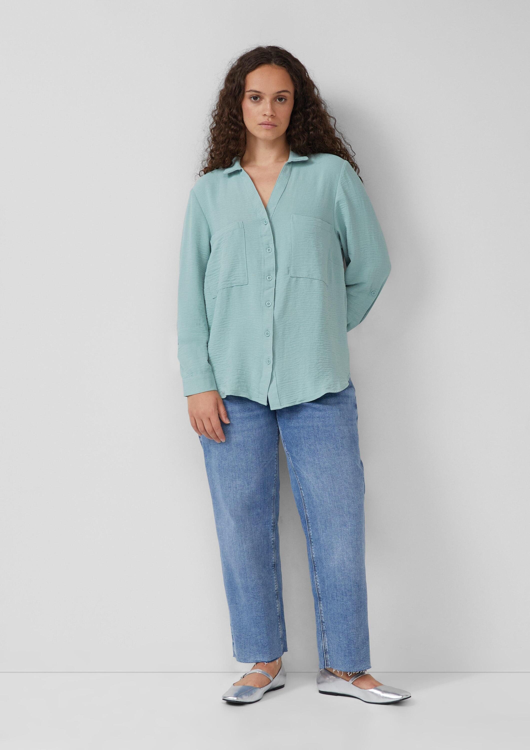 QS Langarmbluse Bluse Crêpebluse mit Turn-up-Ärmel