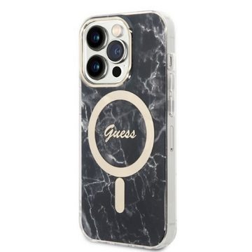 Guess Handyhülle GUESS Schutzhülle für Apple iPhone 14 Pro Max Hard Case Marble MagSafe Schwarz