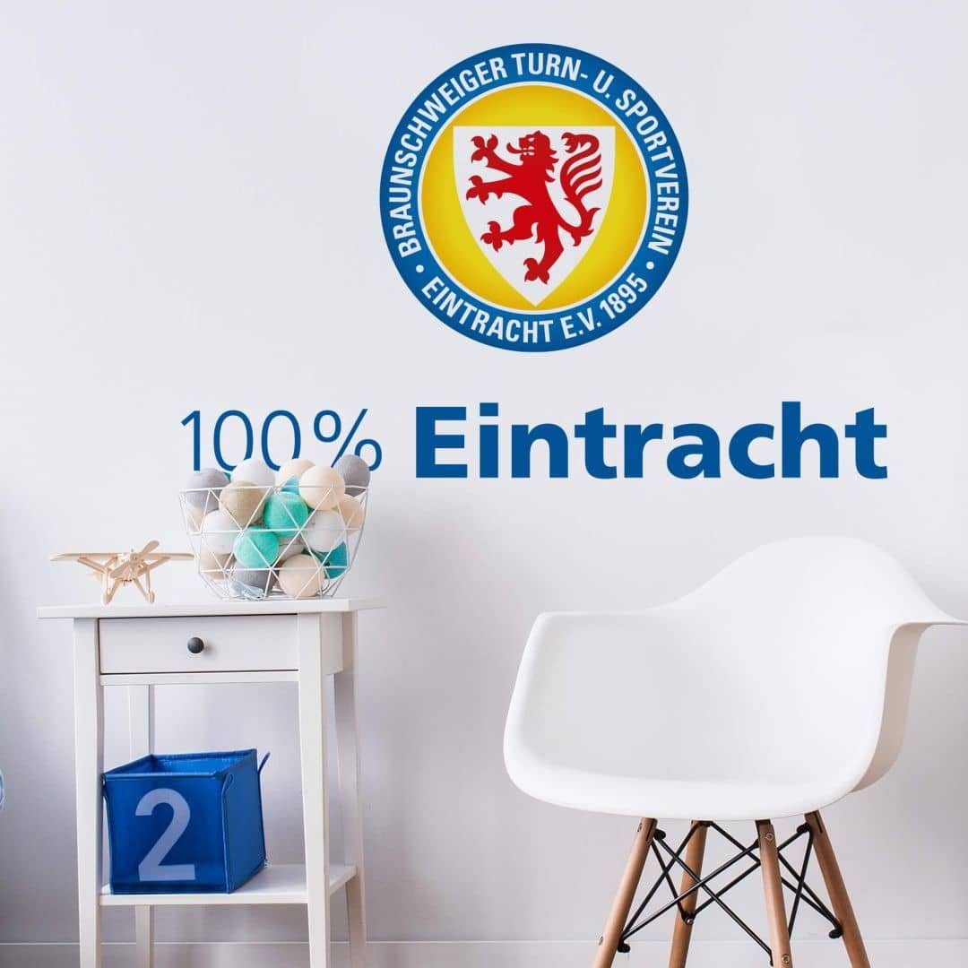 Eintracht Braunschweig Wandtattoo Fußball Wandsticker 100% Eintracht Braunschweig Löwenstadt Logo, Wandbild selbstklebend, entfernbar