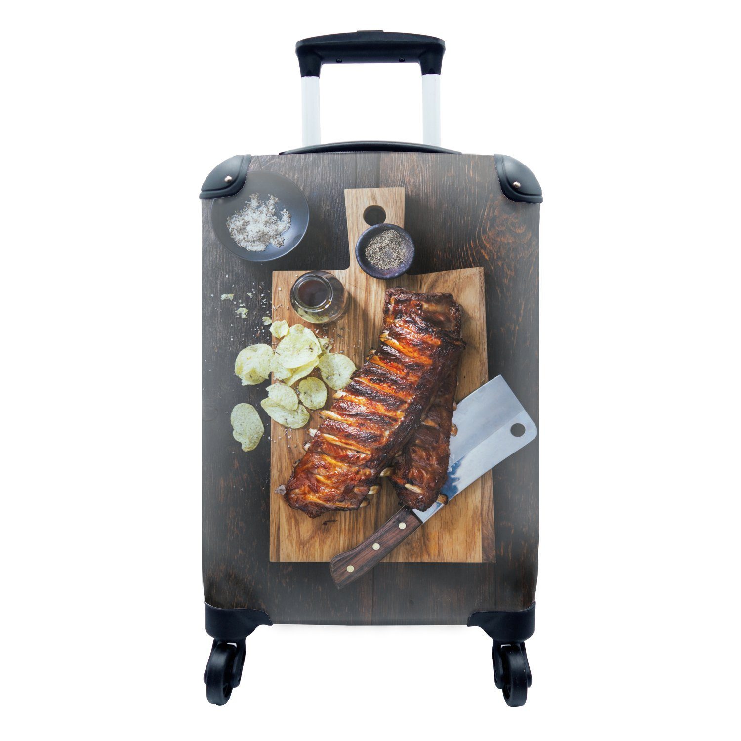 Handgepäck Eine Ferien, Reisetasche Rollen, aus Spareribs, 4 besondere MuchoWow Trolley, rollen, für und frites Handgepäckkoffer mit Pommes Kombination Reisekoffer