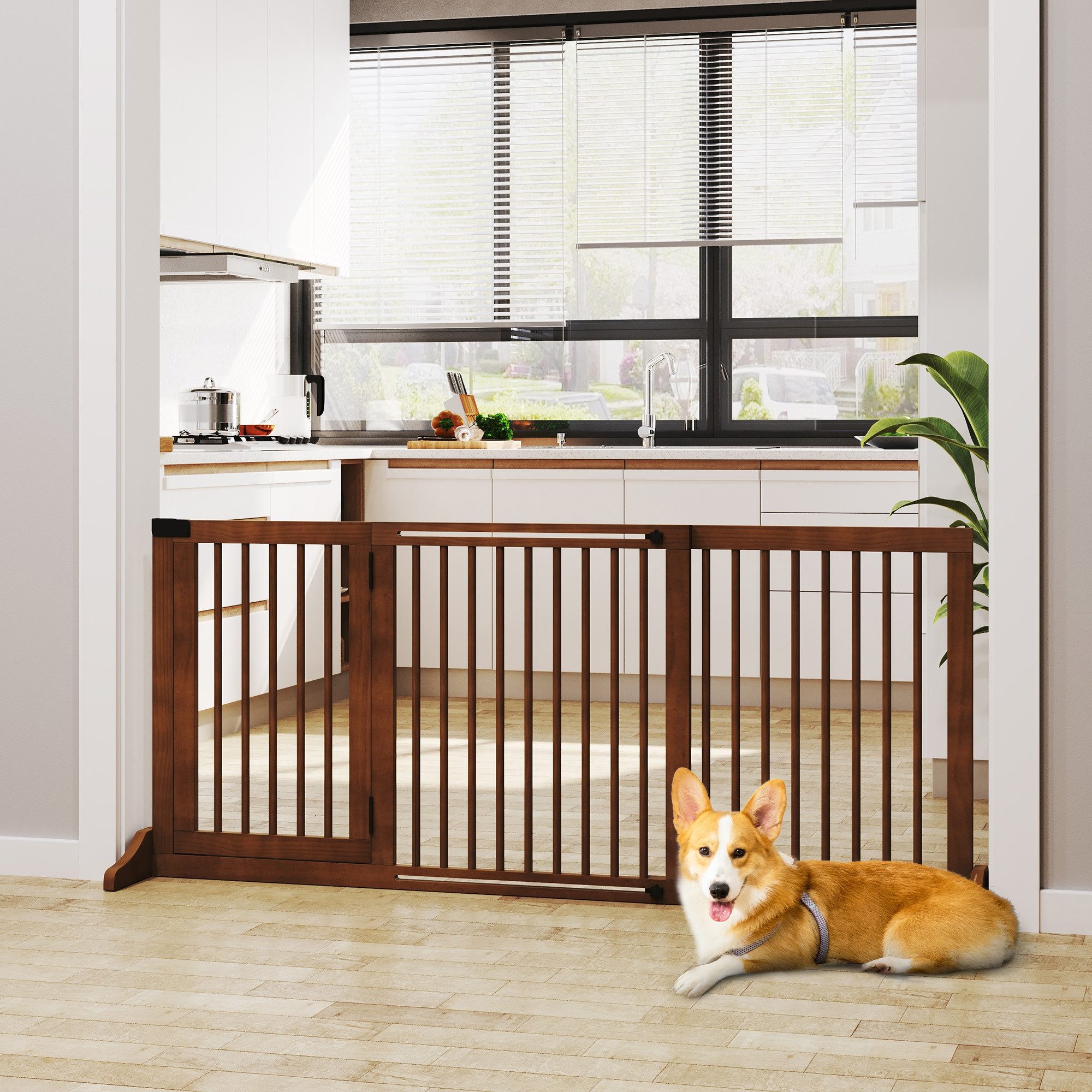 PawHut Hundegitter Absperrgitter Hund Freistehendes Verstellbares (Haustierschutzgitter, 1 St., Haustier Türschutzgitter), Braun 113-166 x 36 x 71 cm