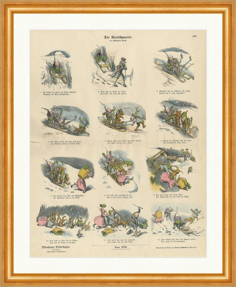 Kunstdruck Die Rutschpartie Wilhelm Busch Schlitten Münchener Bilderbogen 370 Ger