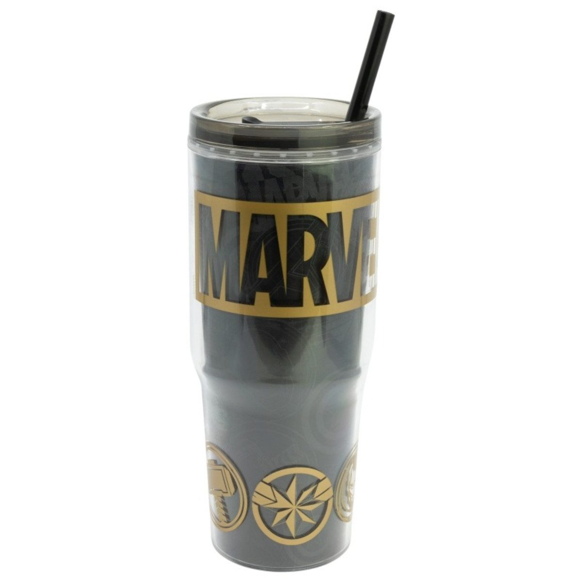 MARVEL Trinkflasche Trinkbecher mit Strohhalm und Henkel Doppelwandig 860 ml, Auslaufsicher