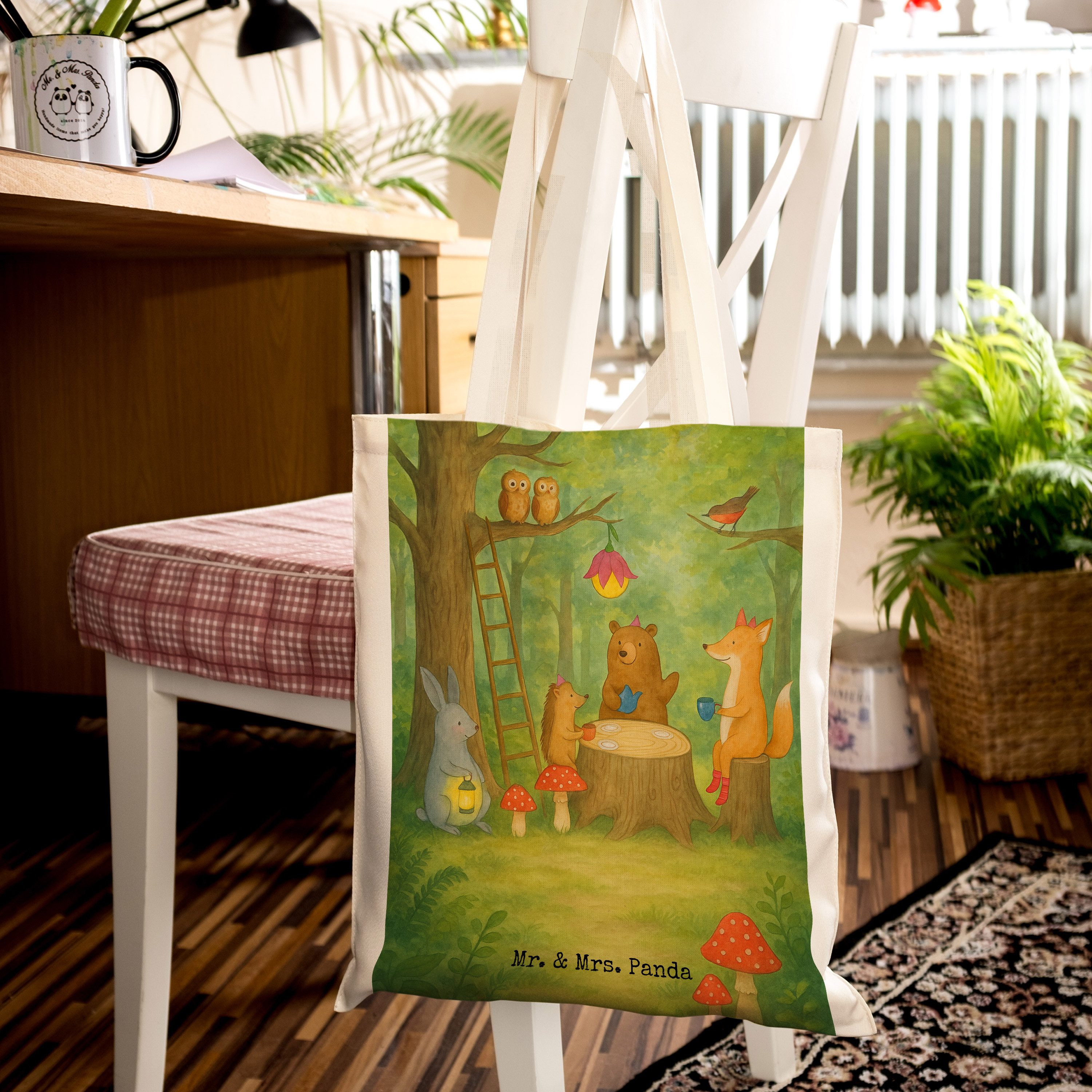 Mr. & Mrs. Panda Tragetasche Waldtiere Picknick Design, Beutel, Weiß, Igel, Wald, Laptoptasche, Fu (Packung), Igel Tasche Schultasche