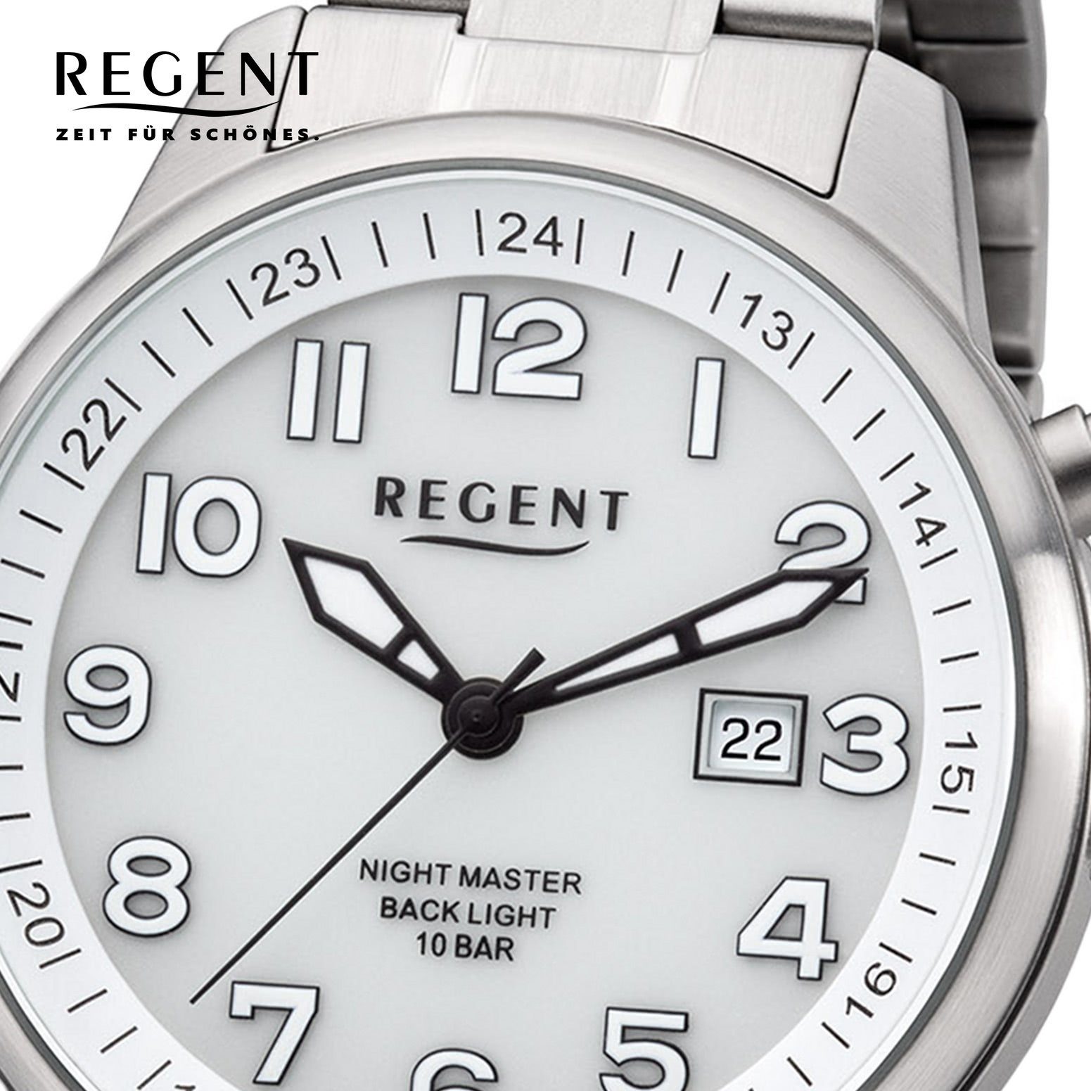 groß Armbanduhr Herren 41mm), rund, (ca. F-1187 Metallarmband Regent Metall Quarzuhr Herren Uhr Regent Quarz,