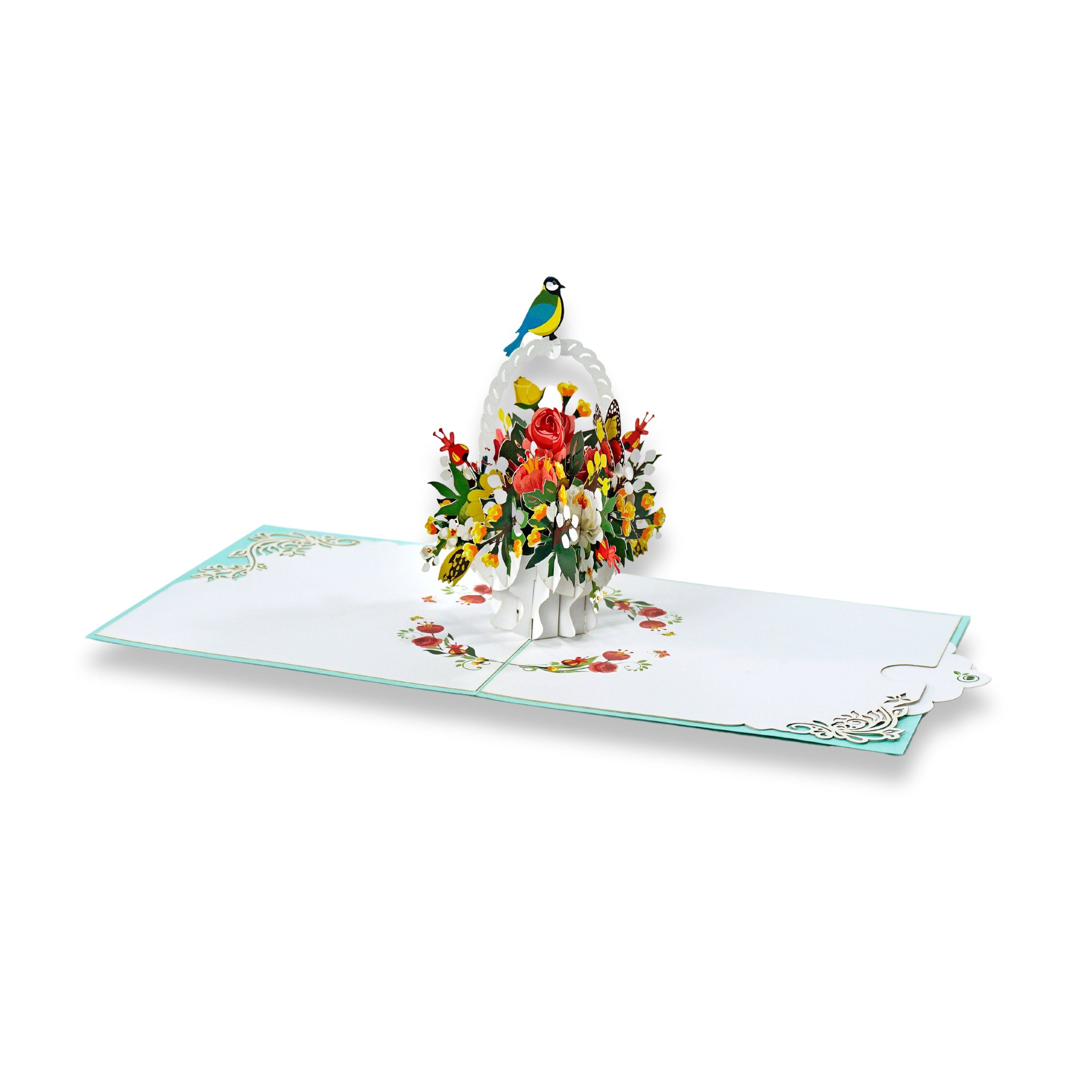 Grußkarte 3D Pop-Up-Karte „Blumen“ mit Umschlag und Wachssiegel - Dankeskarte
