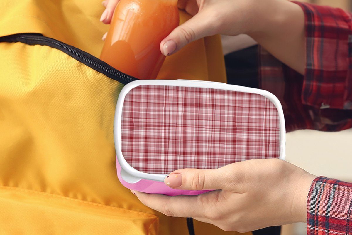 MuchoWow Lunchbox Muster - rosa Snackbox, Kunststoff Brotbox für Erwachsene, Mädchen, Kinder, Brotdose Kunststoff, - Rot Wellen, (2-tlg)