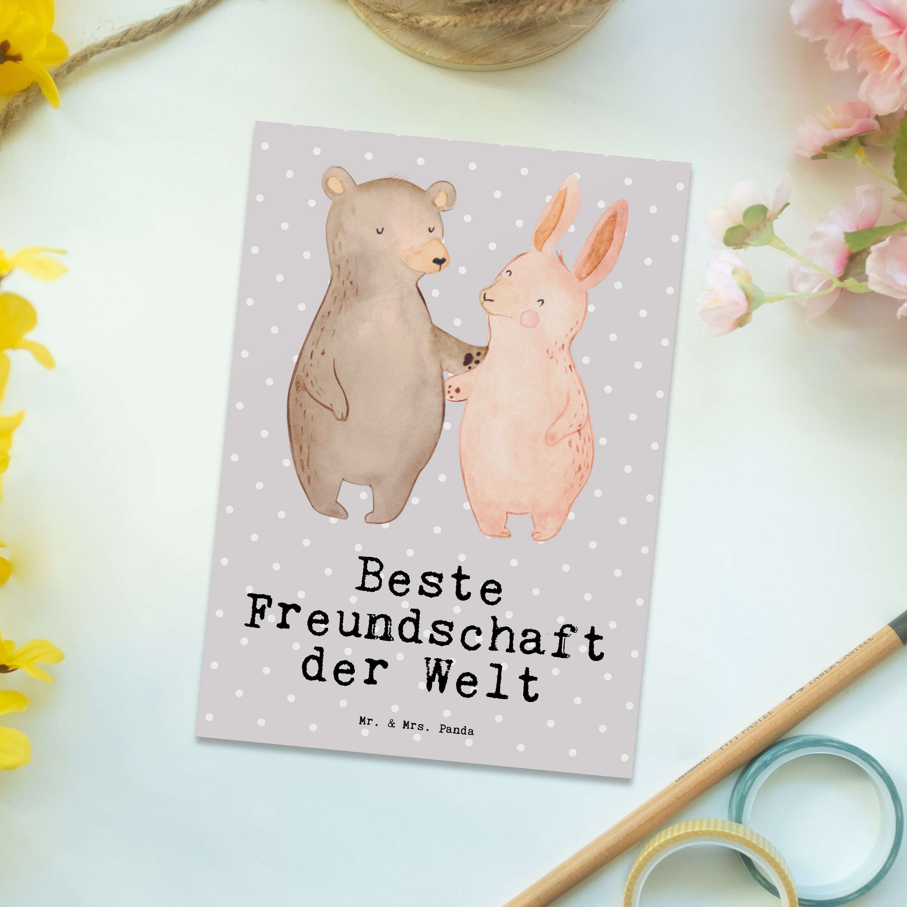 Postkarte Mr. Pastell Grau Panda - Beste der & Welt Mrs. Hase Geschenk, - Freundschaft Freunde