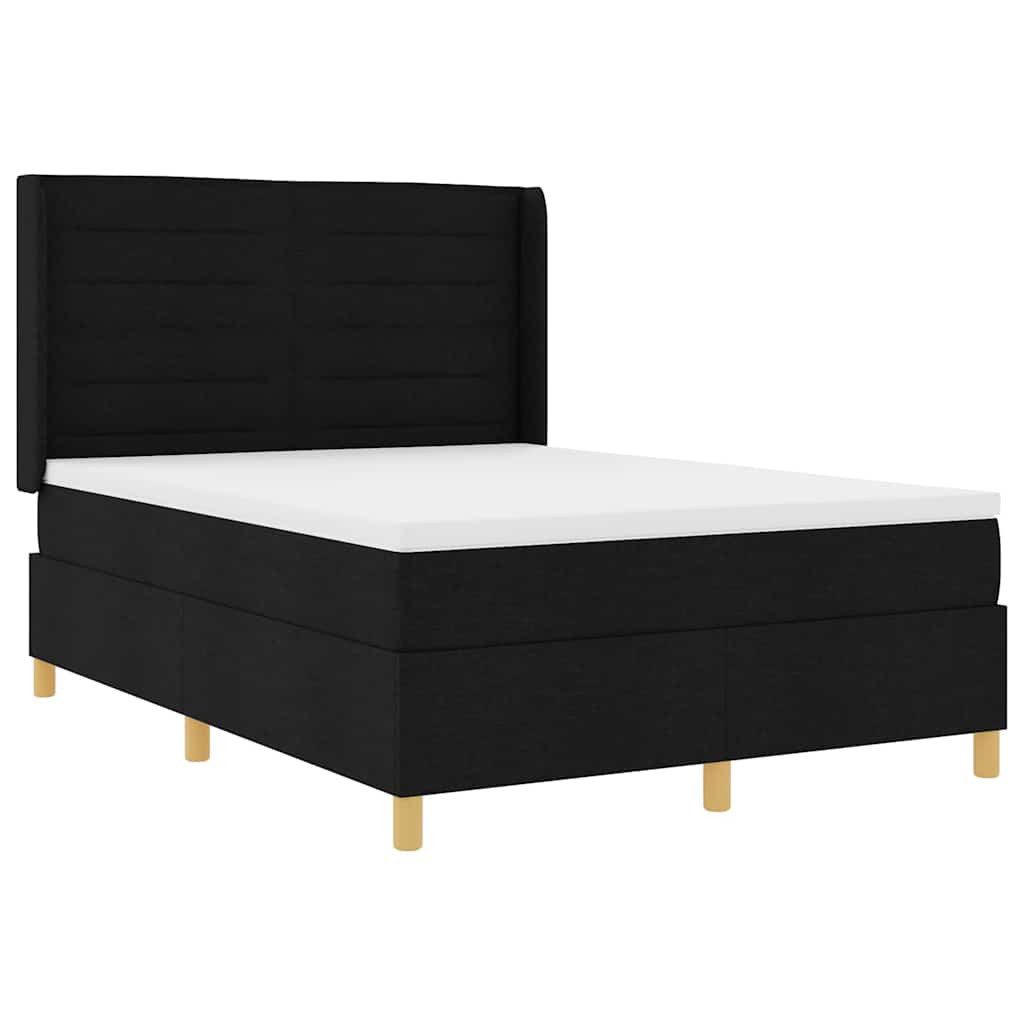 Bett Boxspringbett mit LED-Lichtleisten Schwarz 140 x 190 cm Stoff