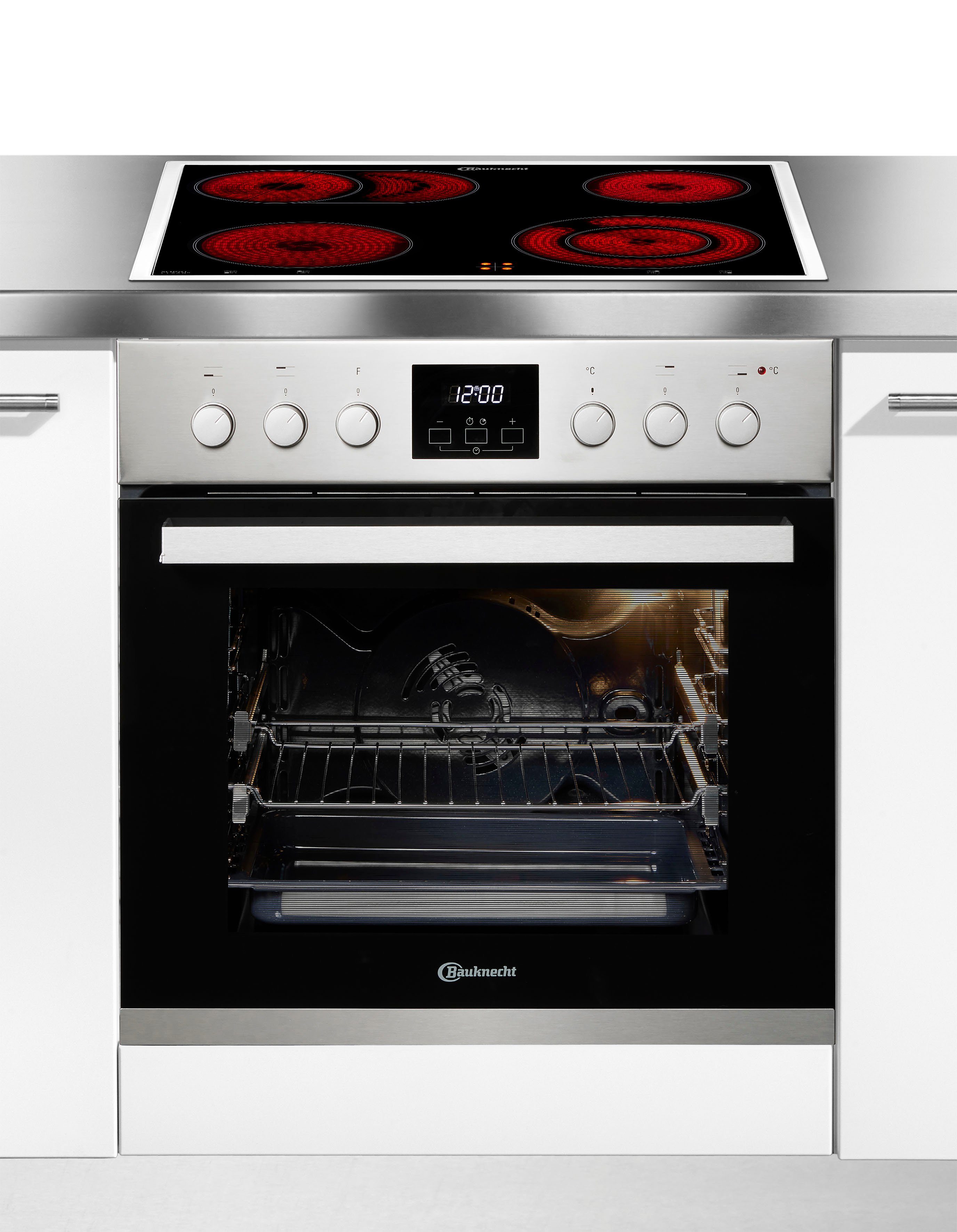 BAUKNECHT Elektro-Herd-Set Heko Lambada, mit 2-fach-Teleskopauszug, Hydrolyse, PowerHeißluft – Kochen, Backen und Braten ganz ohne Vorheizen