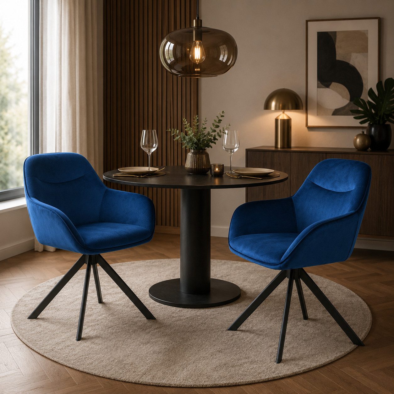 SHINEDEER Polsterstuhl (Set, 2 St), Esszimmerstuhl mit Armlehnen, Samtbezug und 360° Drehfunktion