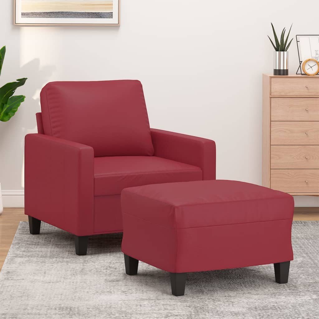 vidaXL Sofa Sessel mit Hocker Weinrot 60 cm Kunstleder