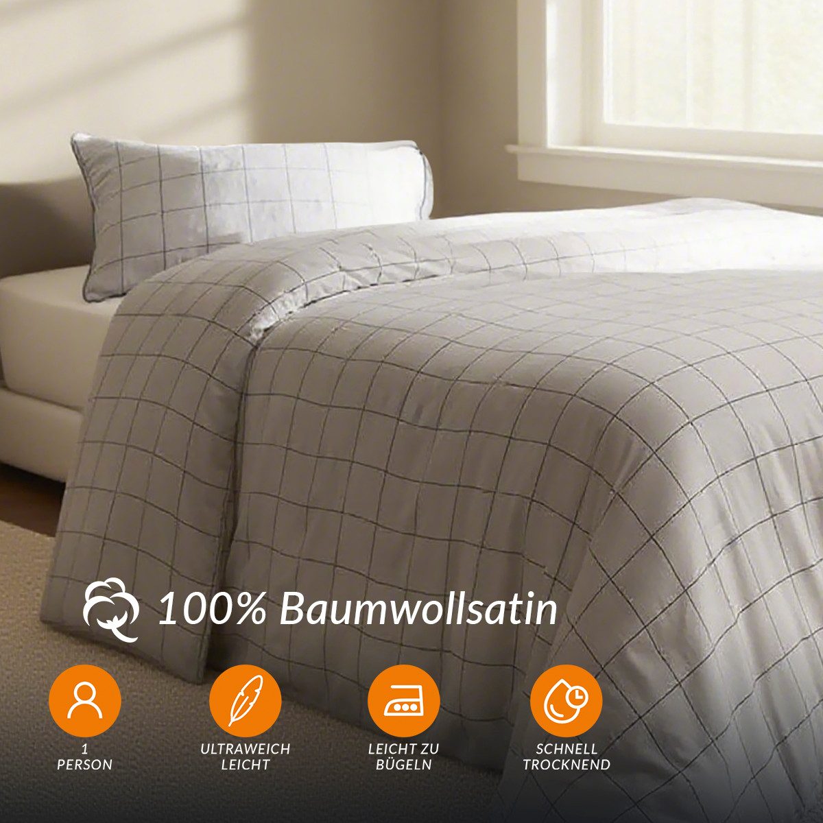 Pure cottom Bettwäsche Baumwoll-Satin weiß/blau, Baumwoll-Satin, verschiedene Größen