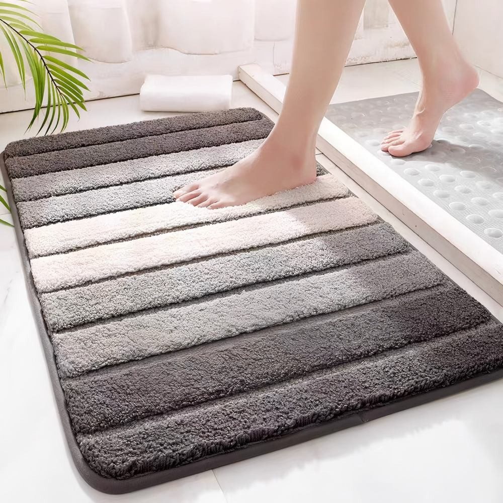 BlingBin Badematte Badezimmerteppich rutschfest 50 x 80 cm, extra weich, saugfähig, rutschhemmend beschichtet, Hervorragende Feuchtigkeitsaufnahme, Rutschfeste Unterseite, Weich & Komfortabel, Maschinenwaschbar, Polyester, Rechteck, Waschbar Badvorleger für Badezimmer, Dusche, Badewannen, Blau/Grau