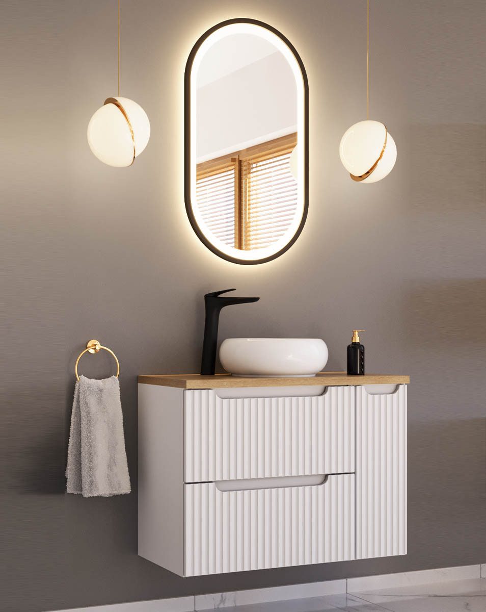 Thumbnail - einfachgutemoebel Waschtisch-Set Bad Waschplatz ILUNA White 60cm Schubladen, Einbaubecken white, weiß, (Badmöbel Set, 1-...