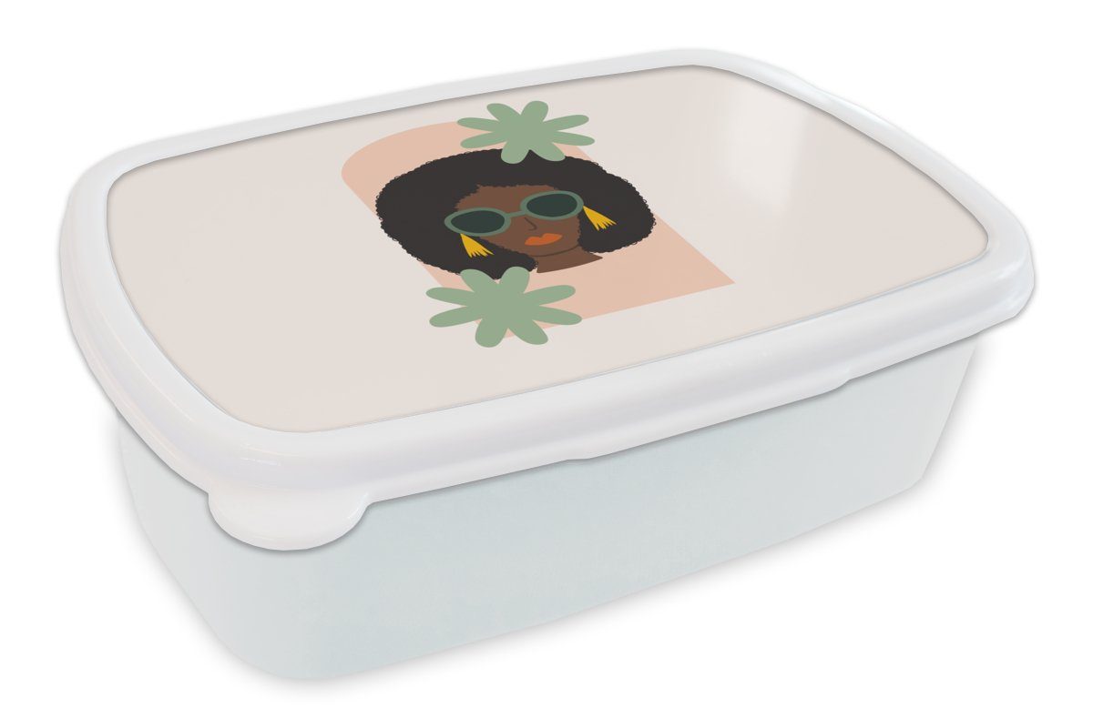 MuchoWow (2-tlg), weiß Frau, Mädchen Brotdose, für - - Lunchbox Porträt Brotbox für Erwachsene, Jungs und Sommer und Kinder Kunststoff,