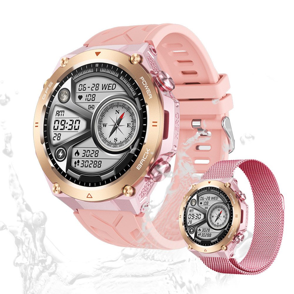 Valdus Damen's 1ATM Wasserdicht 650mAh Akku Fitness-Tracker Telefonfunktion Smartwatch (3,6 cm/1,4 Zoll, Android/iOS), mit austauschbarem weichem Mesharmband, mit GPS, Herzfrequenz-, Blutdruck- & SPO2-Sensoren beste funktions