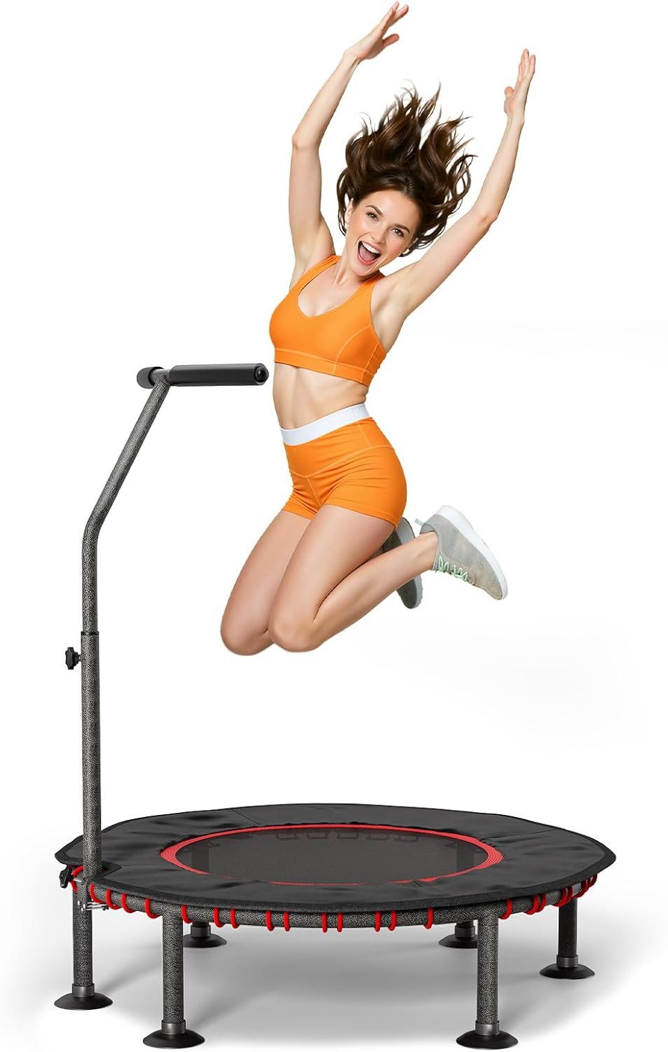 TLGREEN Fitnesstrampolin Indoor Ø102/122 cm,Mini Gummiseilen Trampoline, Ø 121 cm, Tragfähigkeit 150 kg,Gepolsterte Schutzhülle,Verstellbare Handgriff