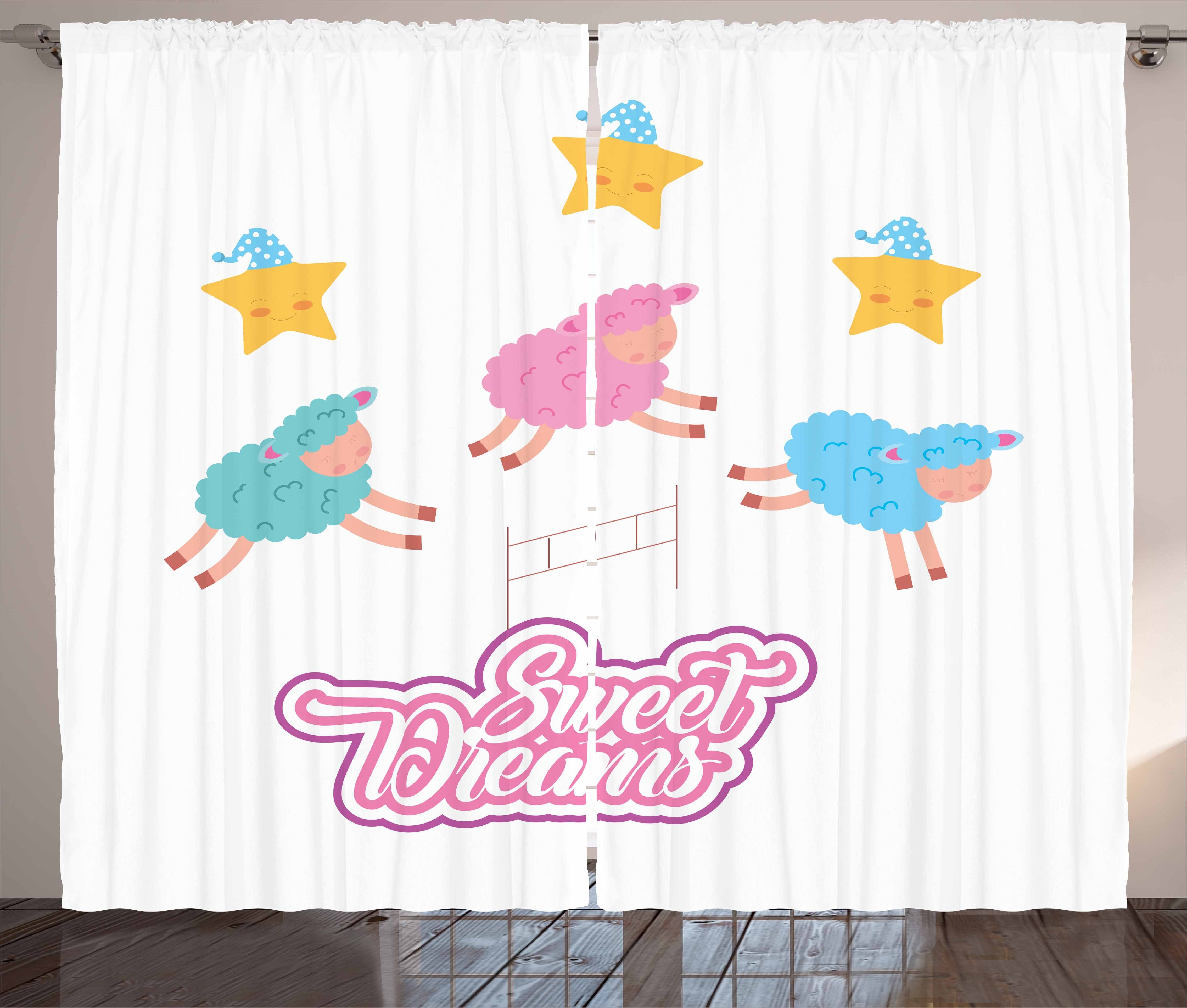 Gardine Schlafzimmer Kräuselband Vorhang mit Schlaufen und Haken, Abakuhaus, Süße Träume Cartoon-Schafe