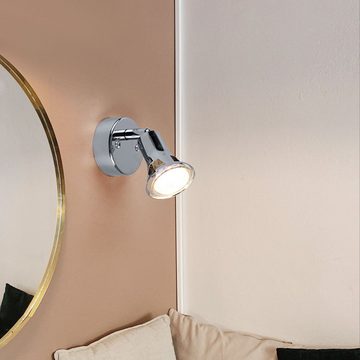 etc-shop LED Wandleuchte, Leuchtmittel inklusive, Warmweiß, 2er Set LED Wand Strahler Leuchte Wohn Arbeits Zimmer Chrom