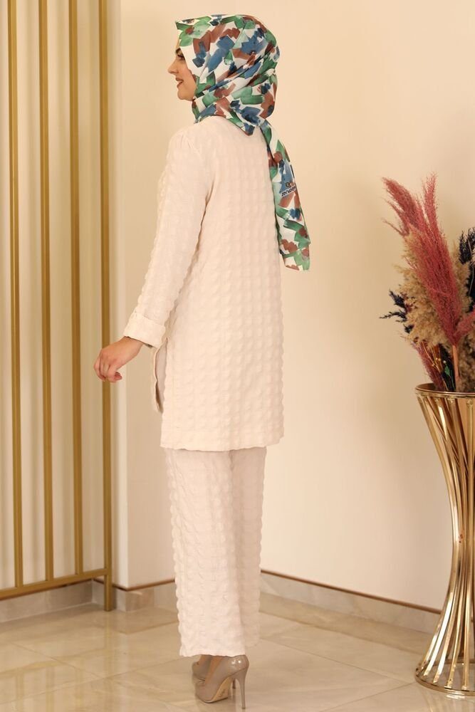 fashionshowcase Hosenanzug Sommerlicher Damen Longtunika-Anzug - Modischer Hijab Zweiteiler